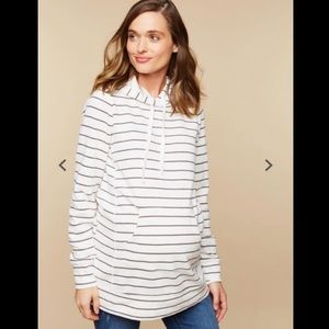 Grey & white stripe French terry Maternity hoodie